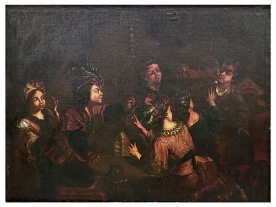 AN ITALIAN SCHOOL OIL ON CANVAS PAINTING OF SIX CHILDREN PLAYING, 17TH CEN. A 17th-century 