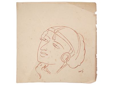 A BENGAL SCHOOL INK ON PAPER DRAWING AFTER NANDALAL BOSE. The drawing depicts a head of a young 