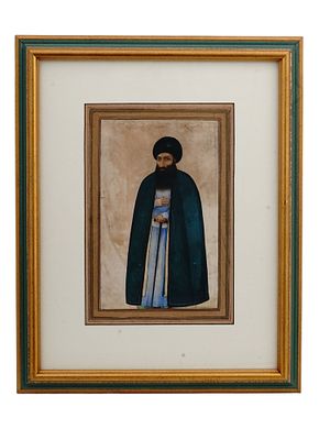 A QAJAR PERSIAN MINIATURE PAINTING OF A NOBLEMAN, 19TH CENTURY. A Persian miniature depicting a 