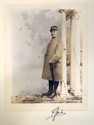 A SIGNED PHOTOGRAPH OF FRENCH WWI MARSHALL FOCH, 1921. A hand-colored photograph depicting 