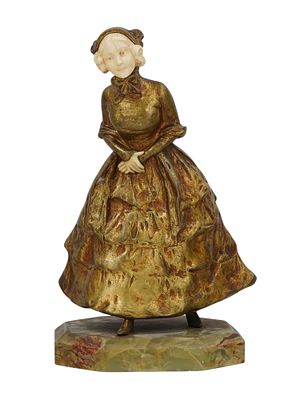 A GILT BRONZE FIGURE OF A YOUNG WOMAN SIGNED G. VAN DER STRAETEN. A gilt bronze figure of a 