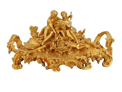 A LOUIS XV GILT BRONZE INKWELL WITH NAUTICAL MYTHOLOGICAL FIGURES, FRANCE 19TH C. Impressive 