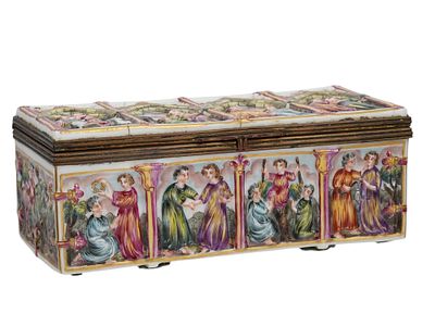 A CONTINENTAL PORCELAIN CASKET, PROBABLY GERMAN OR FRENCH, CA. 1880–1910, IN THE CAPODIMONTE STYLE.
