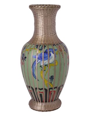 A CHINESE PORCELAIN VASE WITH SILVER MOUNTS, LATE QING DYNASTY, CIRCA 1880–1910. Of baluster 