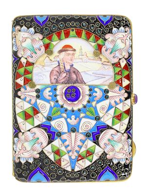 A SILVER-GILT AND CLOISONN&Eacute; ENAMEL CIGARETTE CASE, 20TH CEN. Rectangular with rounded corners 