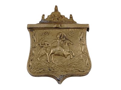 A TURKISH CAST-BRASS PALASKA WITH A MOUNTED WARRIOR, 19TH CEN. This 19th-century Turkish 