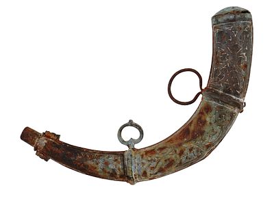 A MIDDLE EASTERN ISLAMIC GUNPOWDER FLASK, 19TH OR EARLY 20TH CENTURY. A gunpowder flask of 