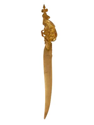 A FRENCH SIGNED GILT-BRONZE LETTER OPENER BY P. VAN-DE-WOORDE. An elegant French gilt-bronze 