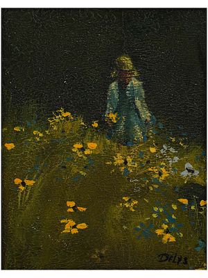 A MAURICE DE LYS (FRENCH, 20TH CEN.) OIL ON BOARD PAINTING, GIRL AMONG FLOWERS. An oil on board 
