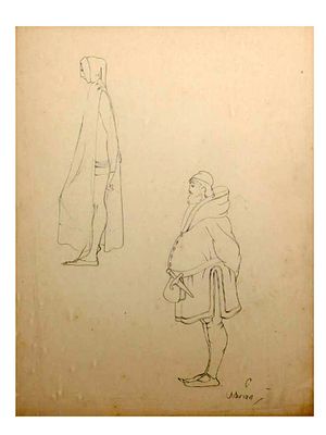 STUDIES OF TWO MALE FIGURES IN HISTORICAL COSTUME, CONTINENTAL SCHOOL, 19TH CENTURY. Finely 