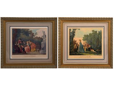 A PAIR OF FRENCH ENGRAVED PASTORAL SCENES, FRANCE, PARIS, LATE 18TH CENTURY. A finely matched 