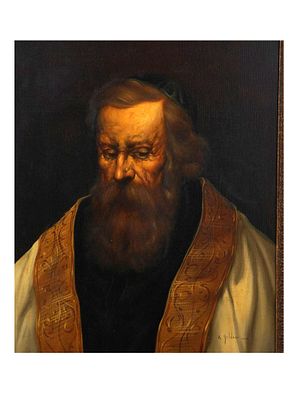 AN OIL ON CANVAS PORTRAIT OF A BEARDED ECCLESIASTICAL FIGURE, ATTRIBUTED TO A. GOLDNER. Oil on 