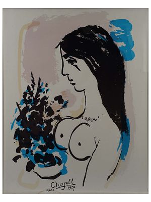A MARC CHAGALL POSTER OF A NUDE WOMAN, 20TH CEN. A poster after an original by the famed 