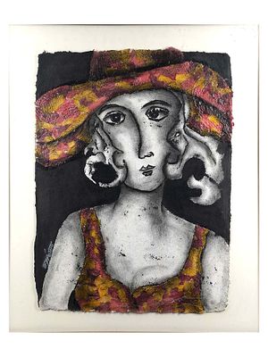 A MIXED MEDIA ON PAPER PORTRAIT, "THE SAD SEMITE", EDUARDO EXP&Oacute;SITO (CUBAN, ACTIVE LATE 