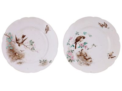 A PAIR OF RUSSIAN PORCELAIN PLATES PAINTED WITH BIRDS, KORNILOV BROTHERS FACTORY, ST. 
