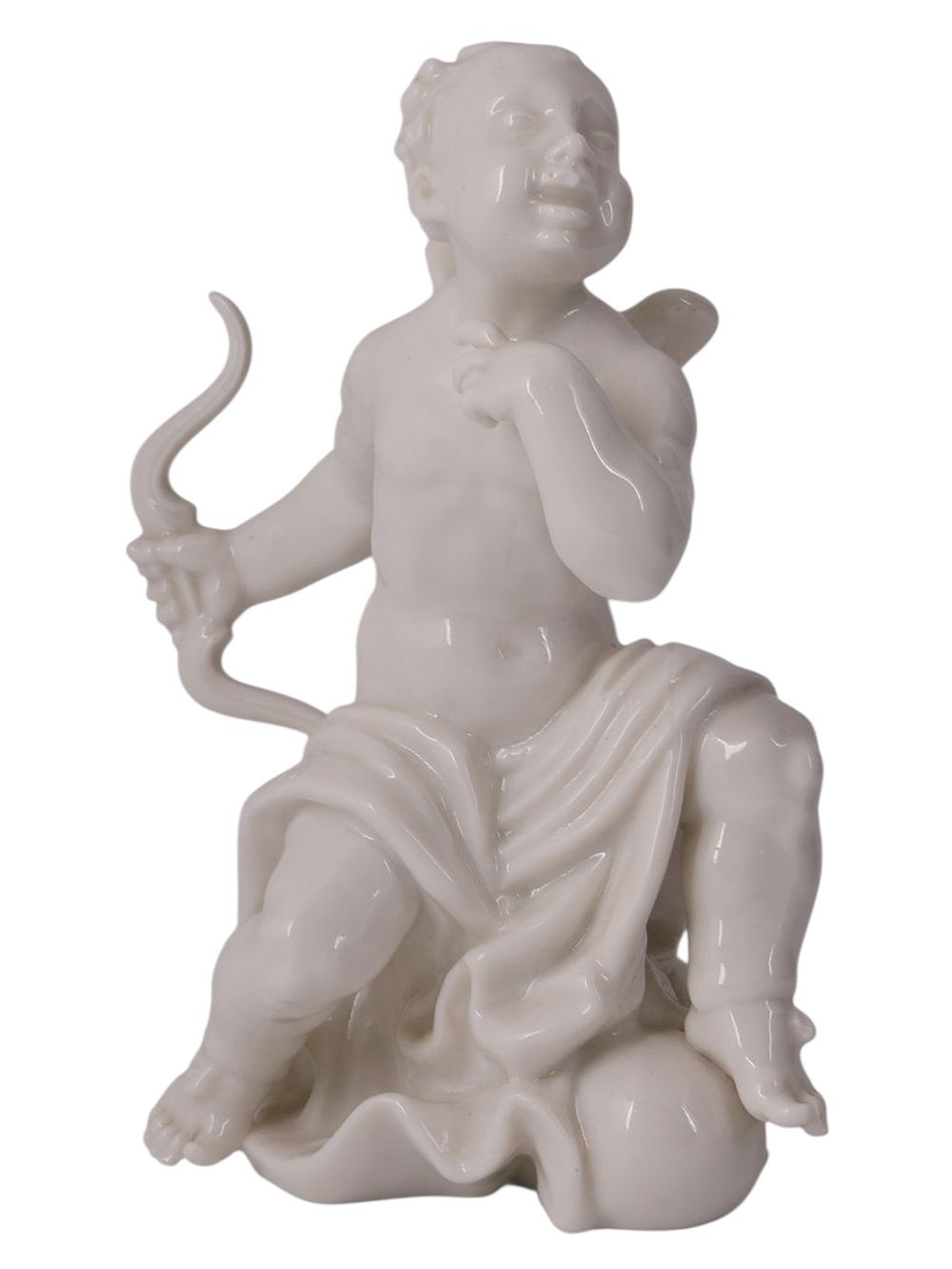 A MEISSEN WHITE PORCELAIN FIGURE OF A SEATED PUTTO WITH BOW, GERMANY, LATE 19TH TO EARLY 20TH 