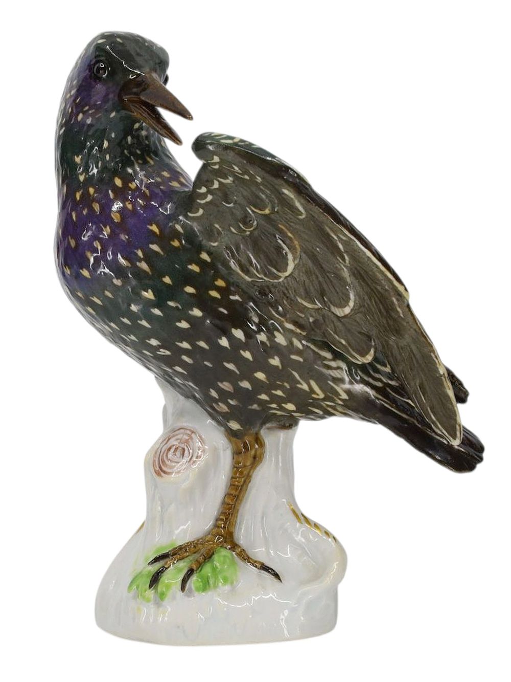 A MEISSEN PAINTED PORCELAIN FIGURE OF A STARLING BIRD, 19TH CENTURY. A beautifully sculpted 