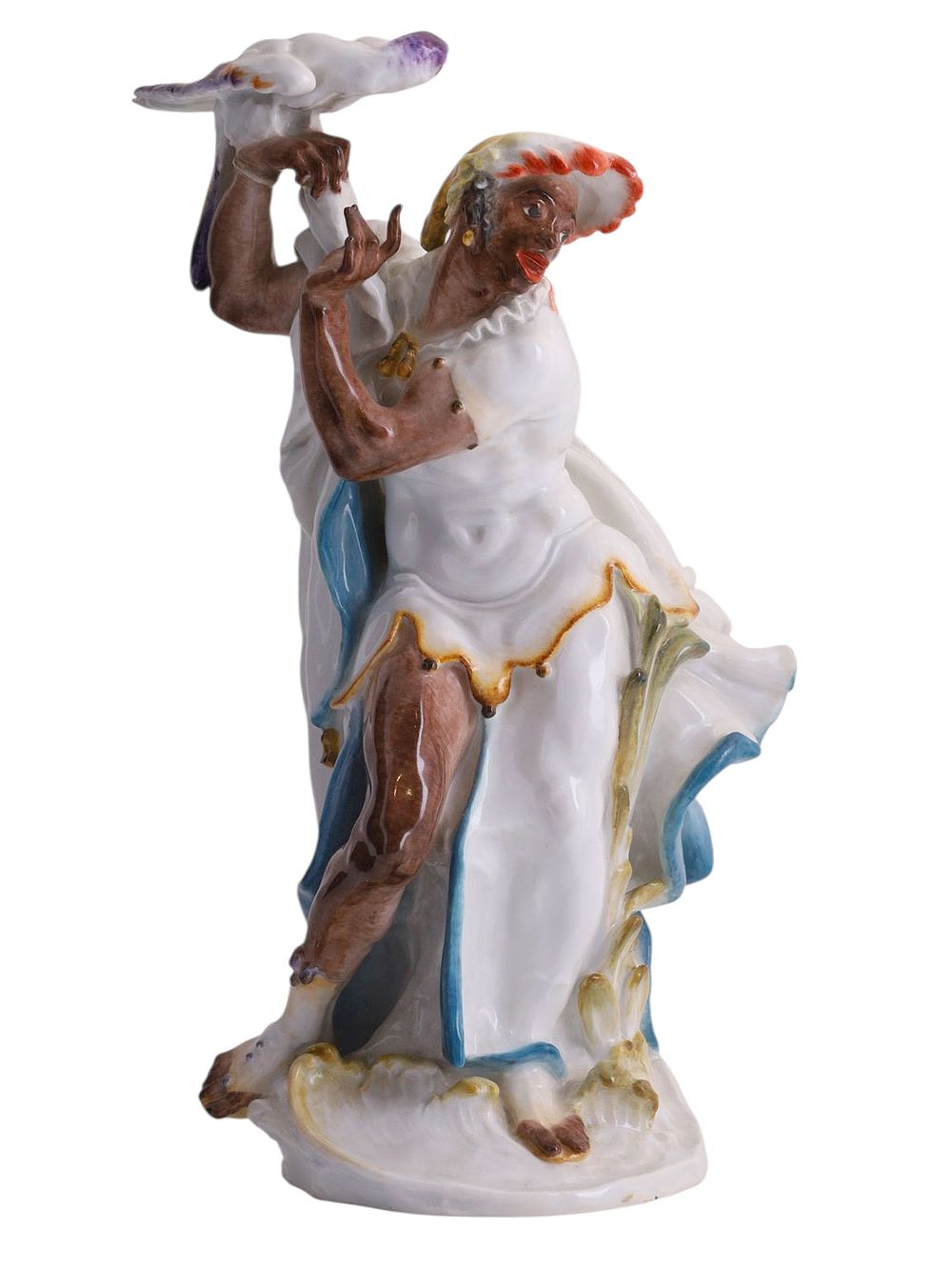 A MEISSEN PORCELAIN FIGURE "A BLACKAMOOR DANCER WITH A PARROT", MODELED BY PAUL SCHEURICH 