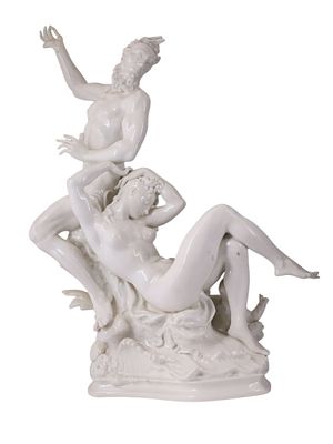 A PORCELAIN FIGURE GROUP OF A SATYR AND NYMPH WITH CUPID, KPM, FIRST HALF 20TH CENTURY. Porcelain 