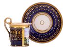 A FRENCH PORCELAIN CUP AND SAUCER WITH COBALT-BLUE GROUND AND LANDSCAPE PANEL, EARLY 19TH CENTURY. Изображение - 1