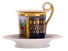 A FRENCH PORCELAIN CUP AND SAUCER WITH COBALT-BLUE GROUND AND LANDSCAPE PANEL, EARLY 19TH CENTURY. Изображение - 2