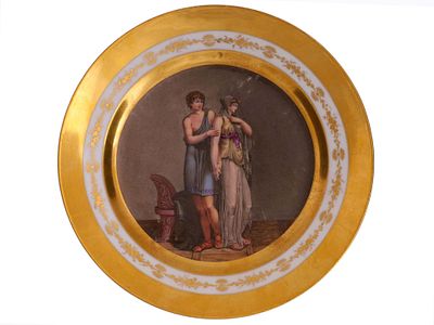 AN EARLY FRENCH PORCELAIN PLATE, 19TH CENTURY. Early 19th-century porcelain plate decorated with 