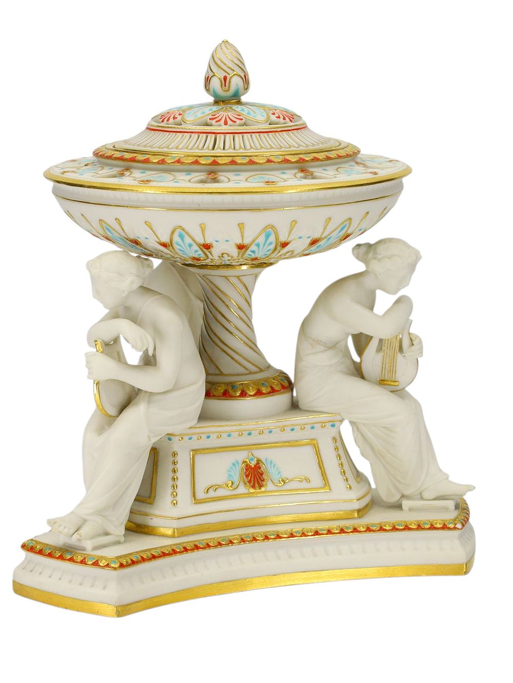 A MINTON PORCELAIN FIGURAL CENTERPIECE, ENGLAND, CA. 1870–1880. A fine and richly decorated 