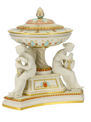 A MINTON PORCELAIN FIGURAL CENTERPIECE, ENGLAND, CA. 1870–1880. A fine and richly decorated 