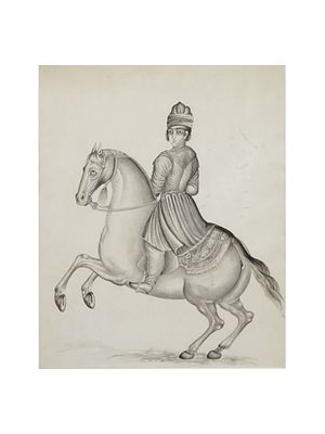 A PERSIAN MOUNTED NOBILITY INK ON PAPER DRAWING, 18/19 CENTURY. Persian (Iranian) Qajar Dynasty 