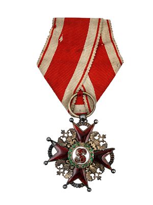 A RUSSIAN ORDER OF ST. STANISLAUS 3RD CLASS WITH RIBBON. Russian cross of the Order of Saint 