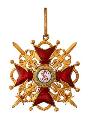 A RARE GILT-BRONZE AND ENAMEL ORDER OF ST. STANISLAUS, 2ND CLASS, WITH SWORDS, IMPERIAL RUSSIA. A 