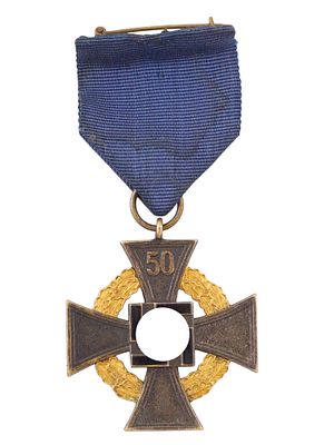 A GERMAN WWII 50-YEAR FAITHFUL SERVICE CROSS (TREUDIENSTEHRENZEICHEN), NAZI GERMANY, THIRD REICH. 