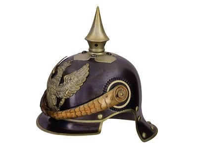 Prussian J&auml;ger zu Pferde Enlisted Ranks M1905 model pattern helmet. Blackened metal helmet body 