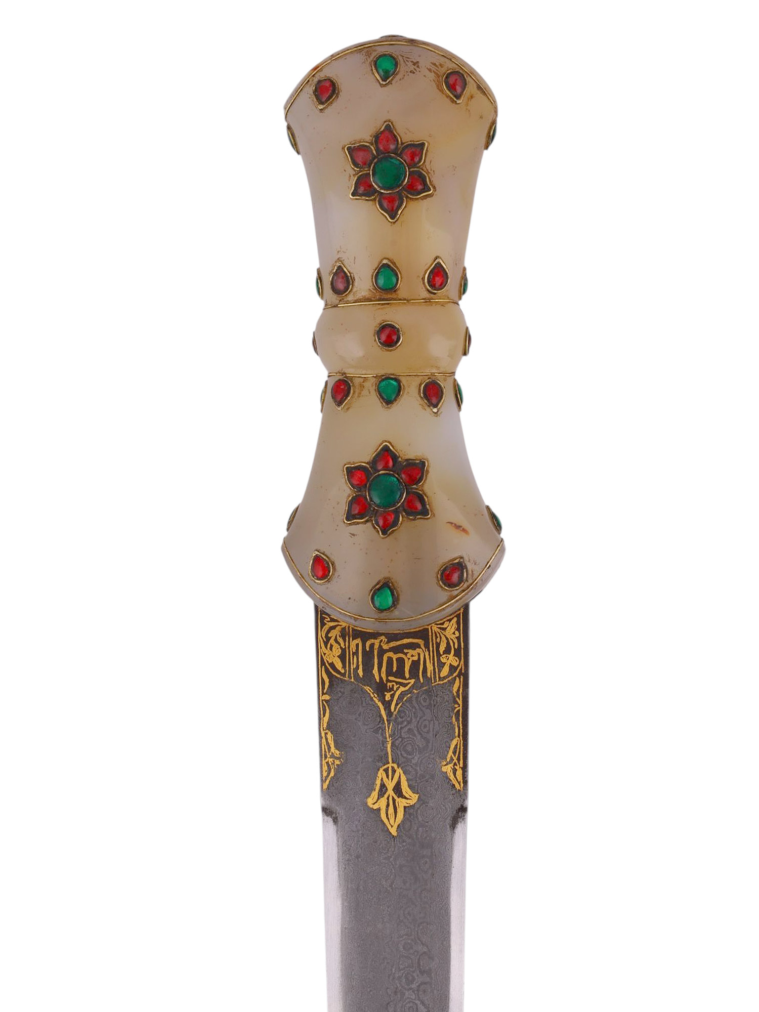 A TURKISH CARNELIAN AGATE DAMASCUS DAGGER