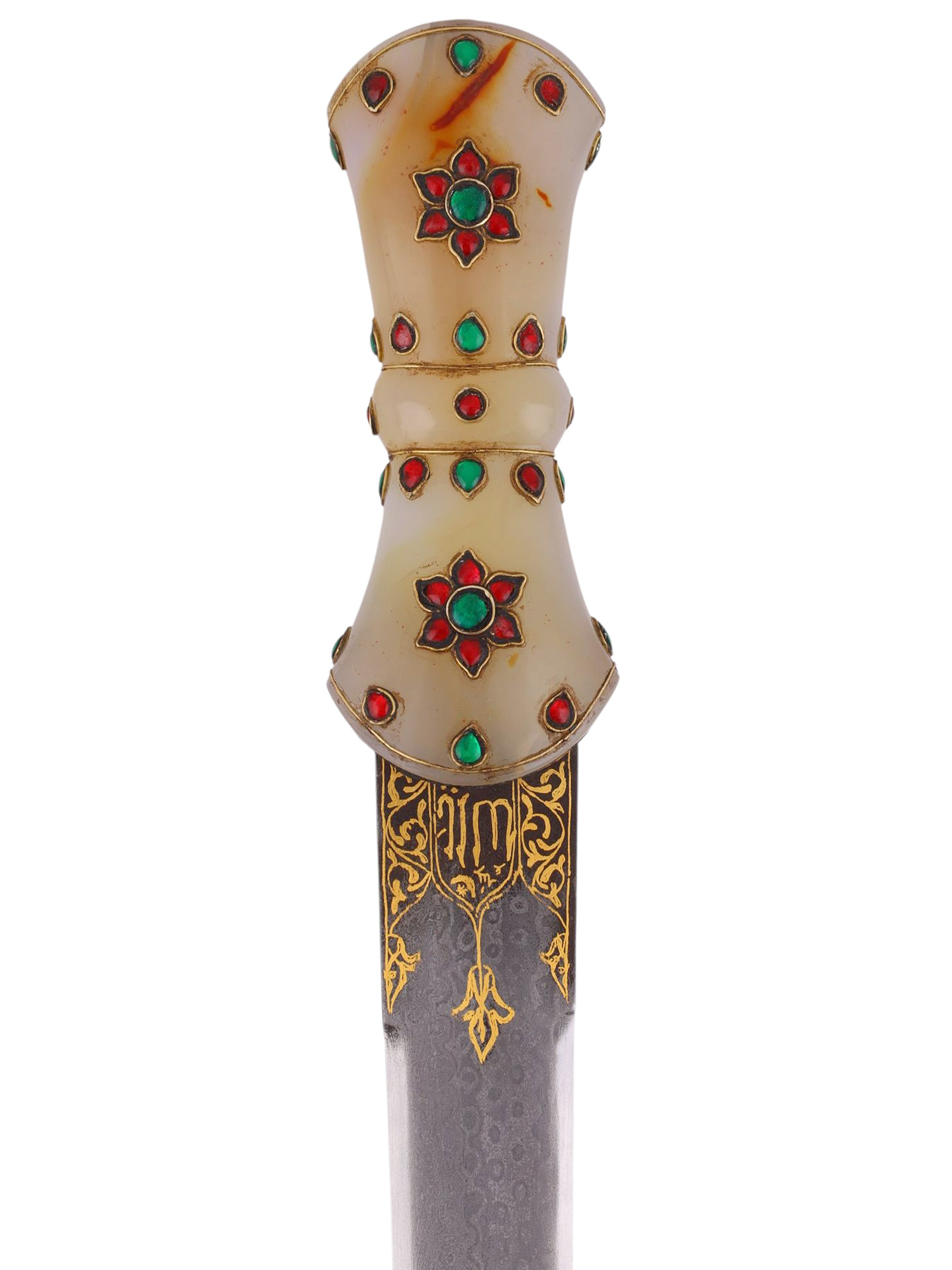 A TURKISH CARNELIAN AGATE DAMASCUS DAGGER
