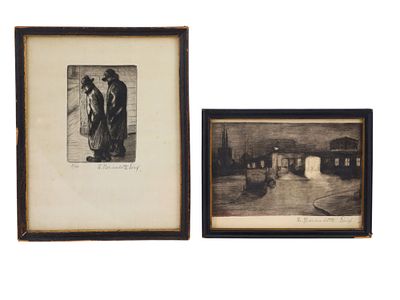 A PAIR OF SIGNED E. BERNADOTTE (20TH CENTURY) ETCHINGS. A pair of etchings by E. Bernadotte 