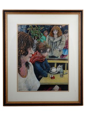 A DAVID AZUZ MIXED MEDIA PAINTING, 1970S. David Azuz, an oil pastel on paper painting depicting 