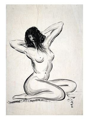A CHINESE FEMALE NUDE INK ON PAPER DRAWING BY HU SHI XI. Hu Shi Xi (Chinese, born 1905), ink on 