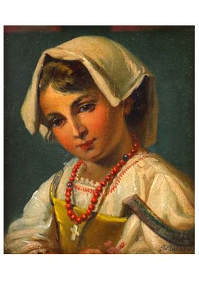 LUIGI RICCI (ITALIAN, 1823–1896), OIL ON CANVAS, "ITALIAN PEASANT GIRL". Depicting a young 