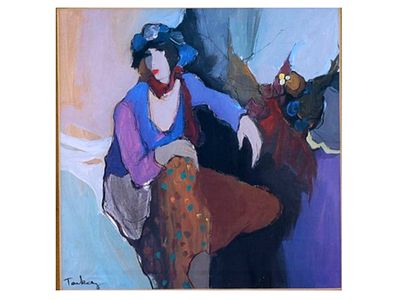 ITZCHAK TARKAY (ISRAELI, 1935–2012) MIXED MEDIA FIGURAL COMPOSITION, 20TH CENTURY. Mixed media 