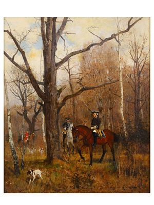 A EUGEN VON KRAMER OIL PAINTING OF A HUNTING SCENE, SECOND HALF OF THE 19TH C. Eugen von Kramer 