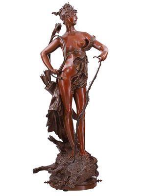 A FRENCH BRONZE FIGURE OF DIANA THE HUNTRESS BY ALBERT-ERNEST CARRIER-BELLEUSE, 19TH CENTURY. The 
