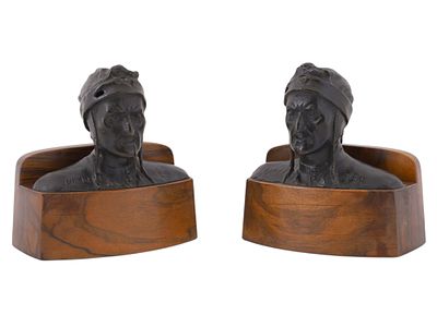 A PAIR OF DANTE ALIGHIERI BRONZE BUST BOOKENDS, ITALIAN OR FRENCH, LATE 19TH TO EARLY 20TH CENTURY. 