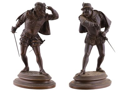 PAIR OF CONTINENTAL BRONZE FIGURES OF RENAISSANCE FENCERS, LATE 19TH CENTURY. A finely cast and 