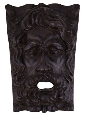 A CAST IRON ARCHITECTURAL MASCARON PLAQUE IN THE FORM OF A BEARDED CLASSICAL MALE HEAD, LATE 