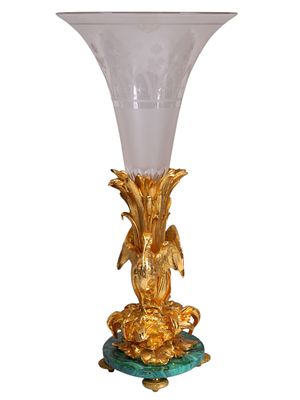 AN ORMOLU, MALACHITE AND FROSTED GLASS VASE, FRENCH, LATE 19TH CENTURY. Of highly decorative 