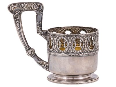 РУССКИЙ СЕРЕБРЯНЫЙ ПОДСТАКАННИК В СТИЛЕ МОДЕРН С ЗОЛОЧЕНИЕМ, ЧАСТНАЯ МАСТЕРСКАЯ, МОСКВА, РОССИЯ 
