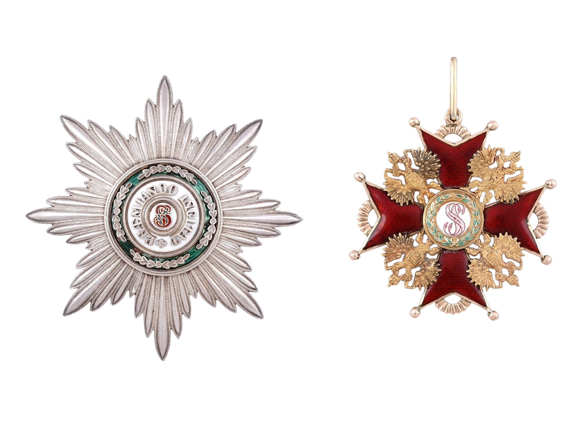 AN IMPERIAL RUSSIAN ORDER OF SAINT STANISLAUS, FIRST CLASS WITH SASH BADGE AND BREAST STAR