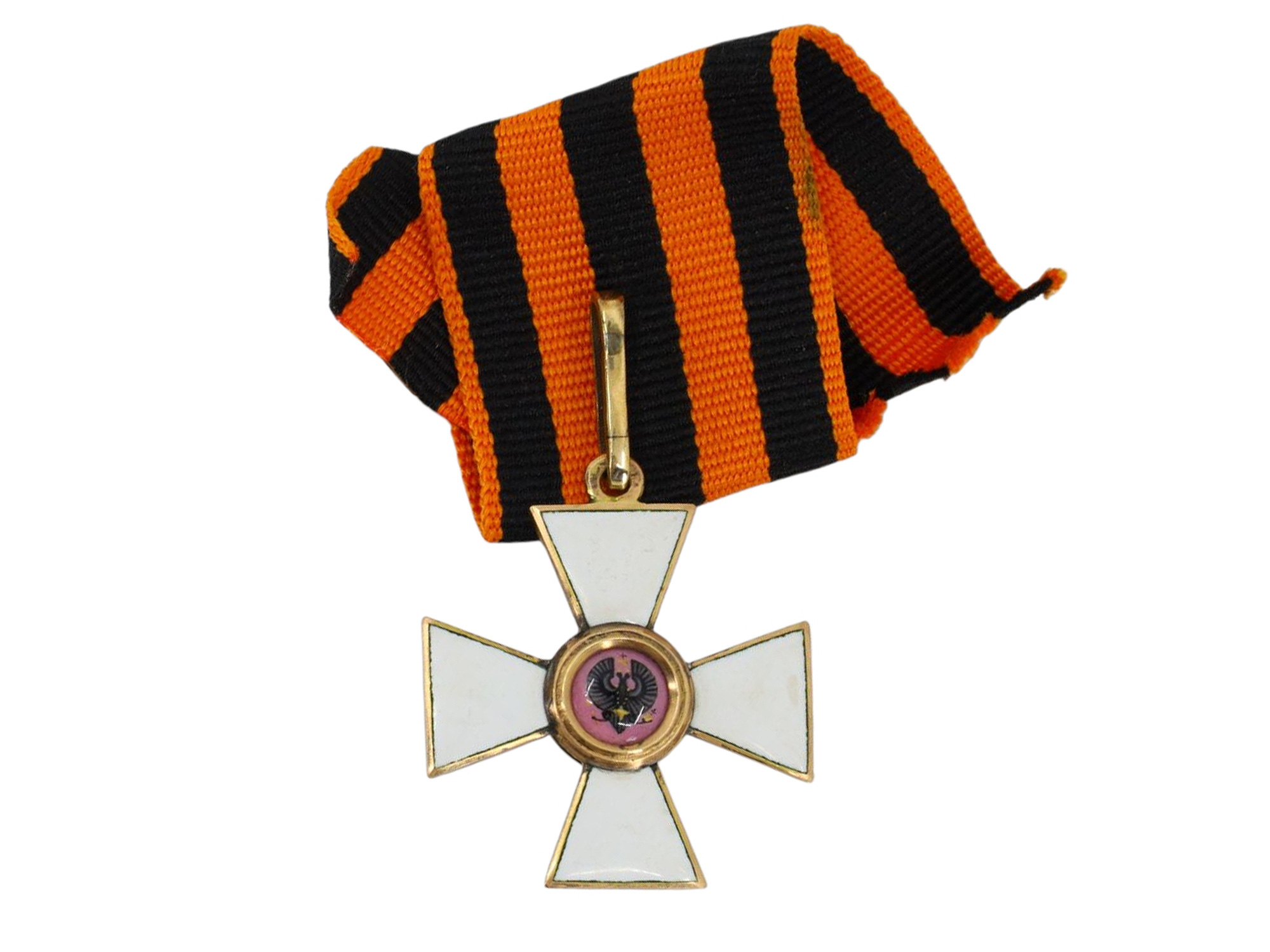 A RUSSIAN ORDER OF ST. GEORGE CROSS 4TH CLASS IN GOLD WITH RIBBON FOR NON-CHRISTIAN
