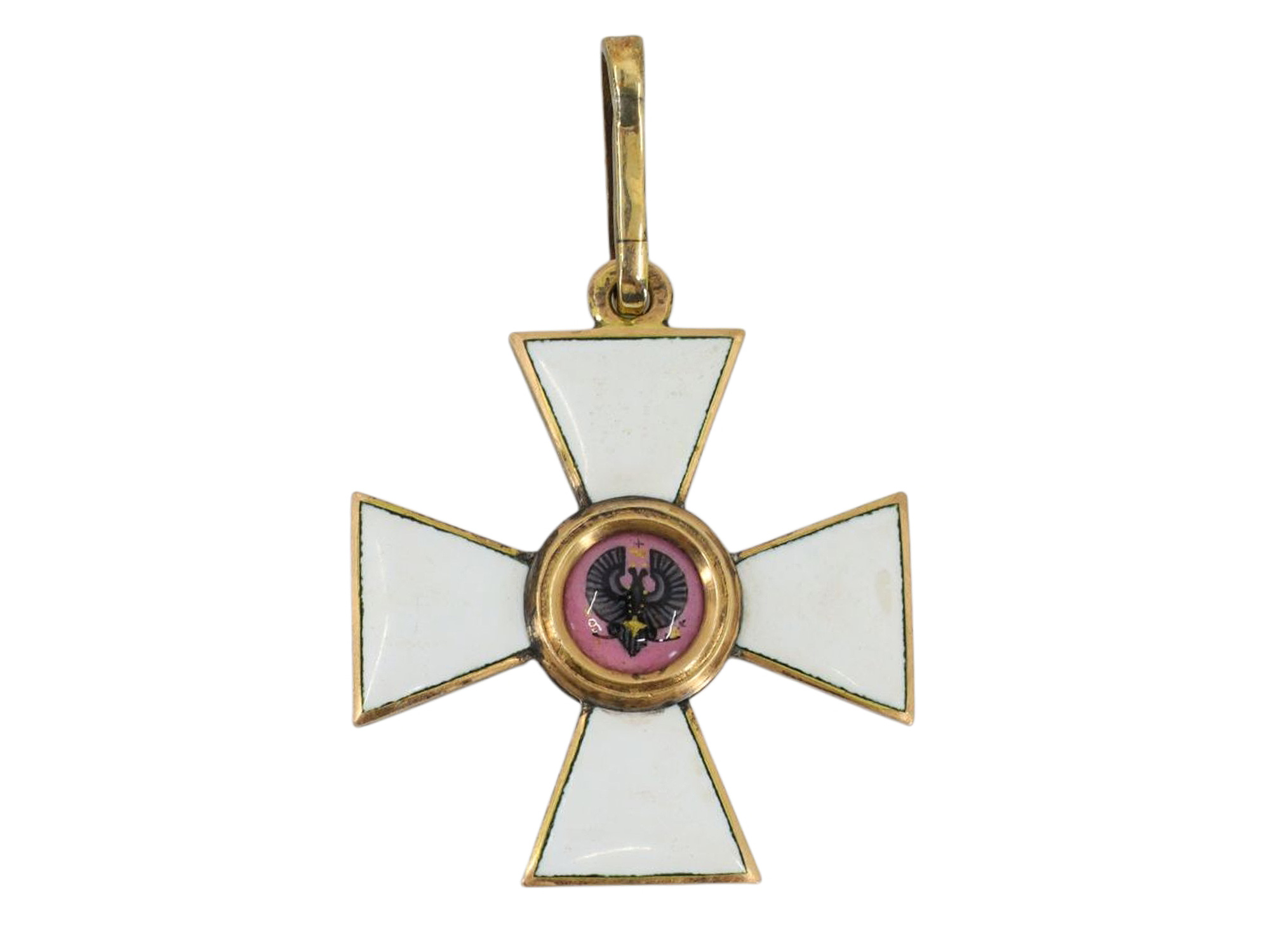 A RUSSIAN ORDER OF ST. GEORGE CROSS 4TH CLASS IN GOLD WITH RIBBON FOR NON-CHRISTIAN